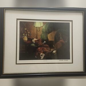 Framed Basset Hound Dog Art Print with Black Frame